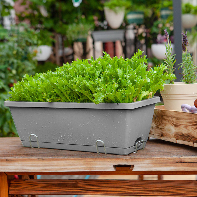Rectangular Gray Planter Set of 4 Plastic 49.5cm with Holder for Garden Decor