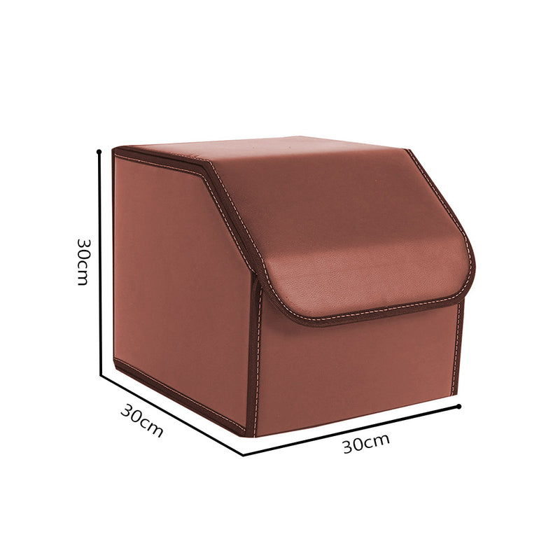 Leather Car Boot Organizer Collapsible Foldable Portable 30 X 30 X 30cm Coffee 10kg