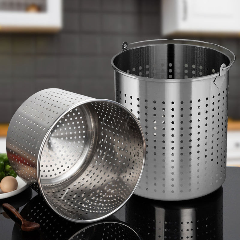 Commercial 18/10 Stainless Steel 50L Stockpot With Perforated 33L Pasta Insert