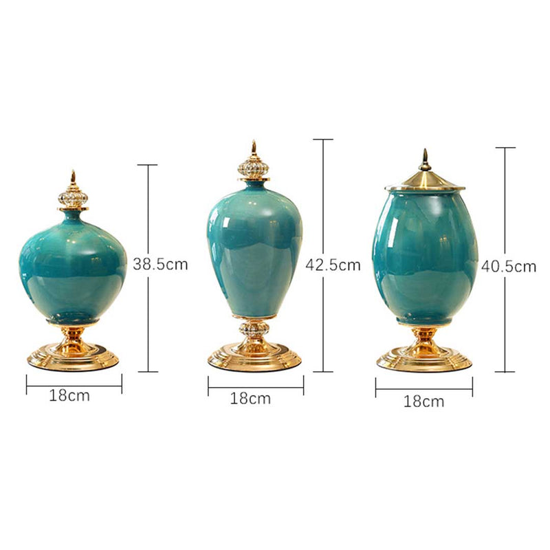 Ceramic Oval Flower Vase with Gold Metal Base 40.5cm Dark Blue