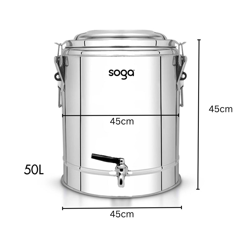50L 18/10 Stainless Steel Insulated Beverage Dispenser With Tap 45x45x45Cm