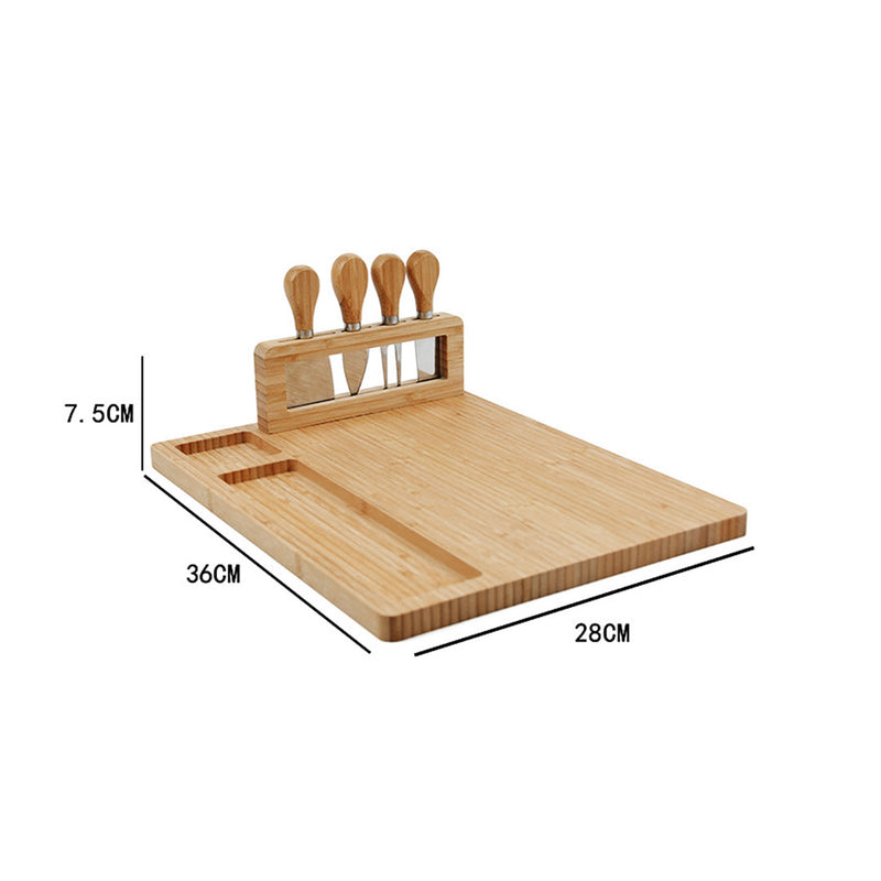 2X 36cm Brown Rectangular Wood Cheese Board Charcuterie Tray With Knife Set