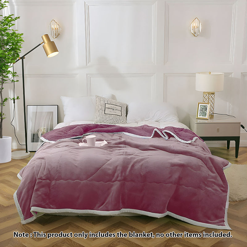 Light Purple Thick Flannel Polyester Throw Blanket 200x220cm Double Sided