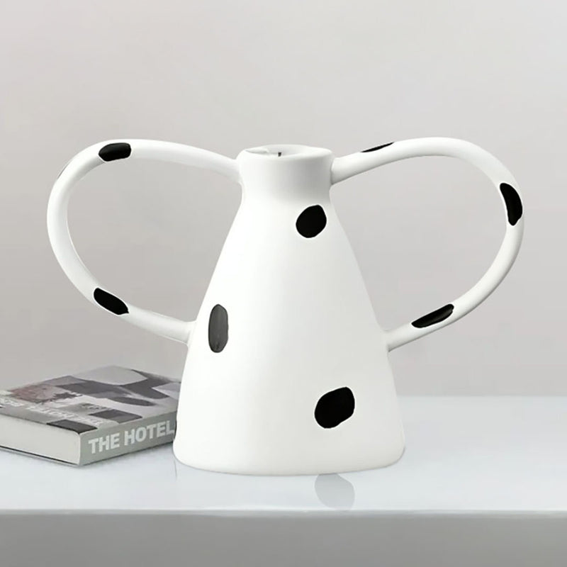 Ornament Vase Ceramic 23.5x11x15cm Polka Dot Handcrafted White