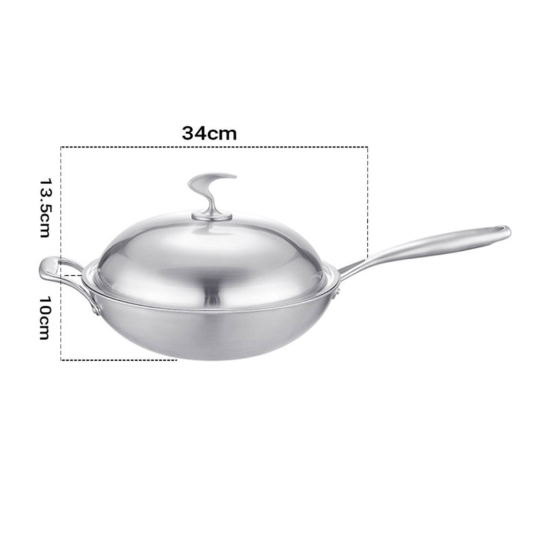Stainless Steel Fry Pan 34cm Non-Stick Skillet With Lid Induction Safe