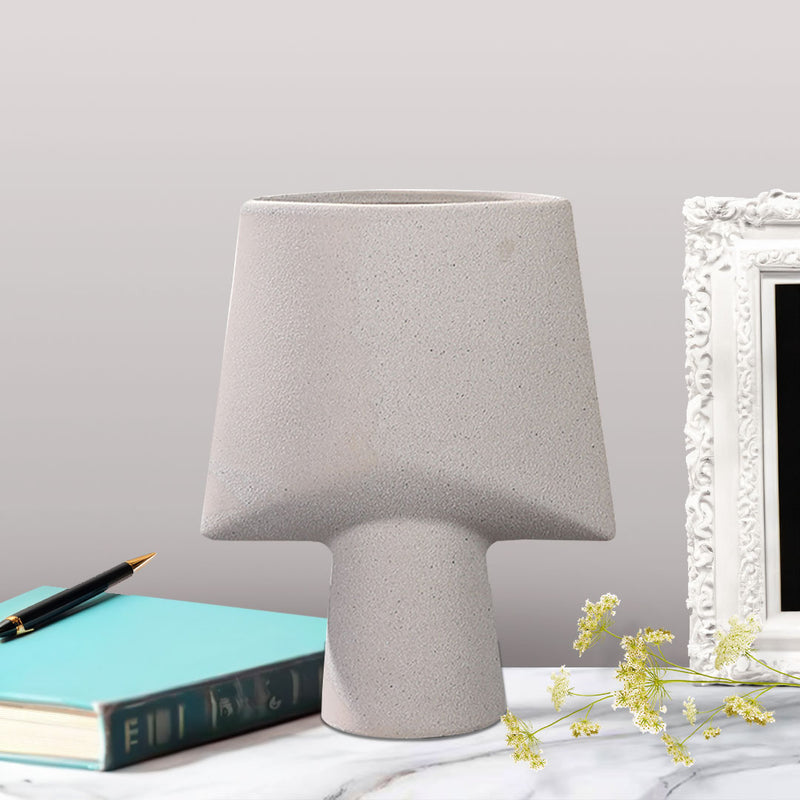 2X Ornament Geometric Ceramic Vase 21x25.5cm Matte Gray Living Room Decor