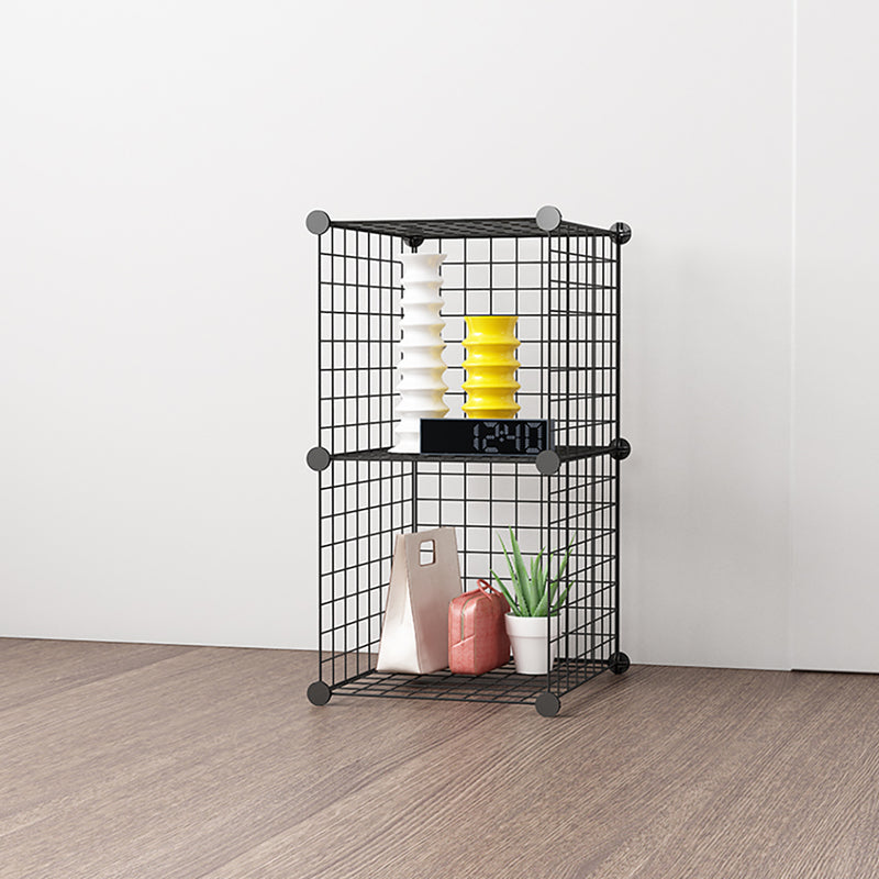 2X Black Portable 2 Tier Cube Storage Organizer Foldable Iron Mesh Shelf