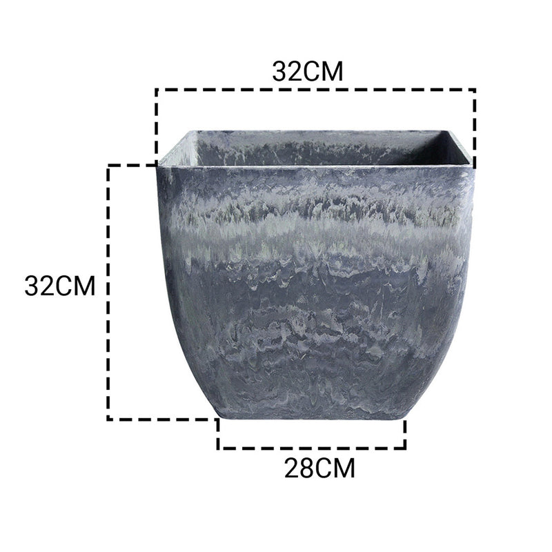 2X 32cm Resin Plant Flower Pot Weathered Grey Cement Look Indoor Outdoor Decor
