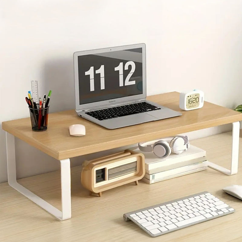 Wood Monitor Stand 40cm Ergonomic Desk Organizer with Storage Natural Finish