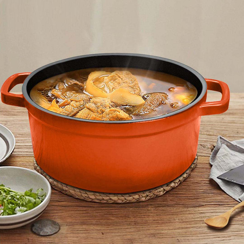 Cast Iron Enamel 26cm Stewpot Casserole Pot With Lid 5L Orange Dishwasher Safe