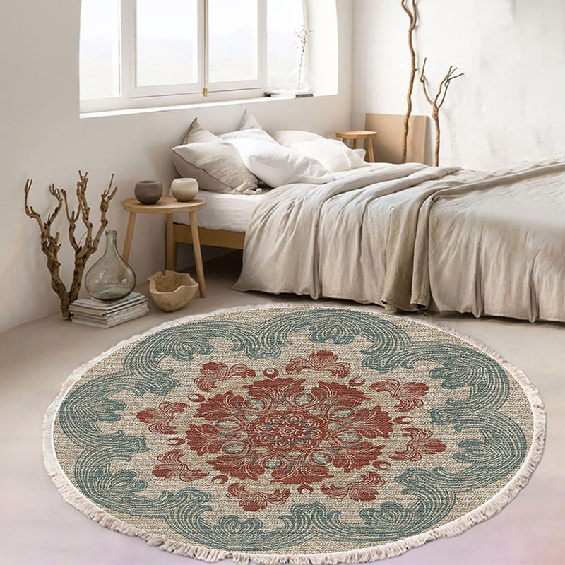 2X 90cm Round Mandala Area Rug Polyester Fiber Anti Slip Backing Multicolor