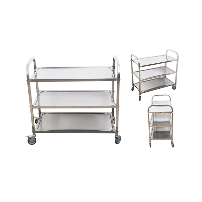 2X 3 Tier Stainless Steel Kitchen Food Cart 85x45x90cm Locking Wheels