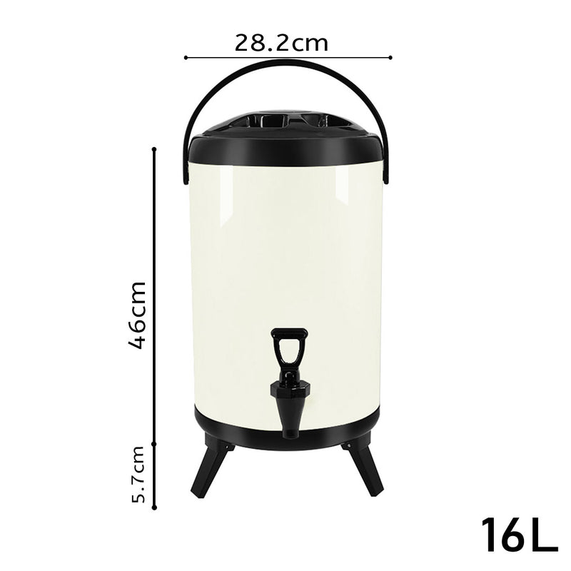 16L Stainless Steel Insulated Beverage Dispenser Faucet White 12 Hour