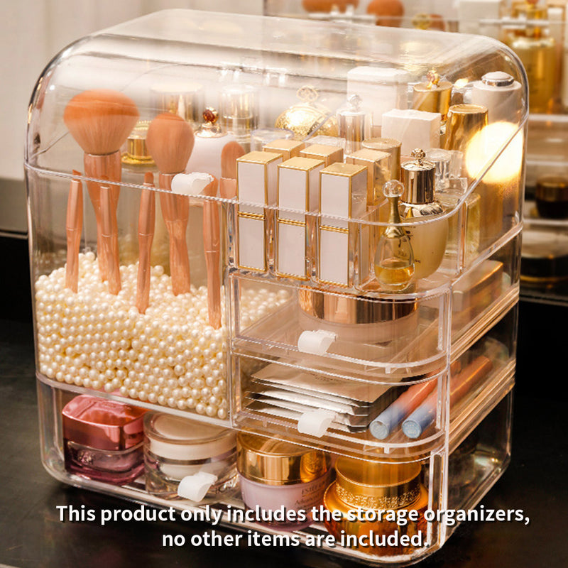 Transparent Plastic Makeup Skincare Organizer Box with Lid and Drawers
