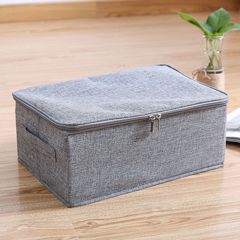Grey Foldable Storage Box Portable Double Zipper Moisture Proof Organizer