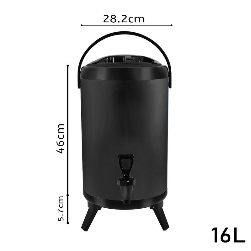 4X 16L Stainless Steel Insulated Hot Cold Milk Tea Dispenser With Faucet Black