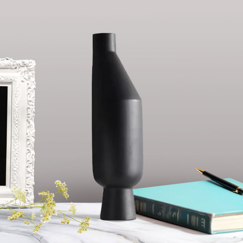 2X Ceramic Vase 14x52cm Modern Minimalist Black Narrow Top Rounded Body