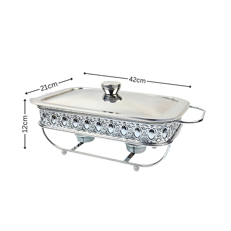 Portable 2L Lace Edge Dining Stove Silver Iron Frame Oval Glass Pot