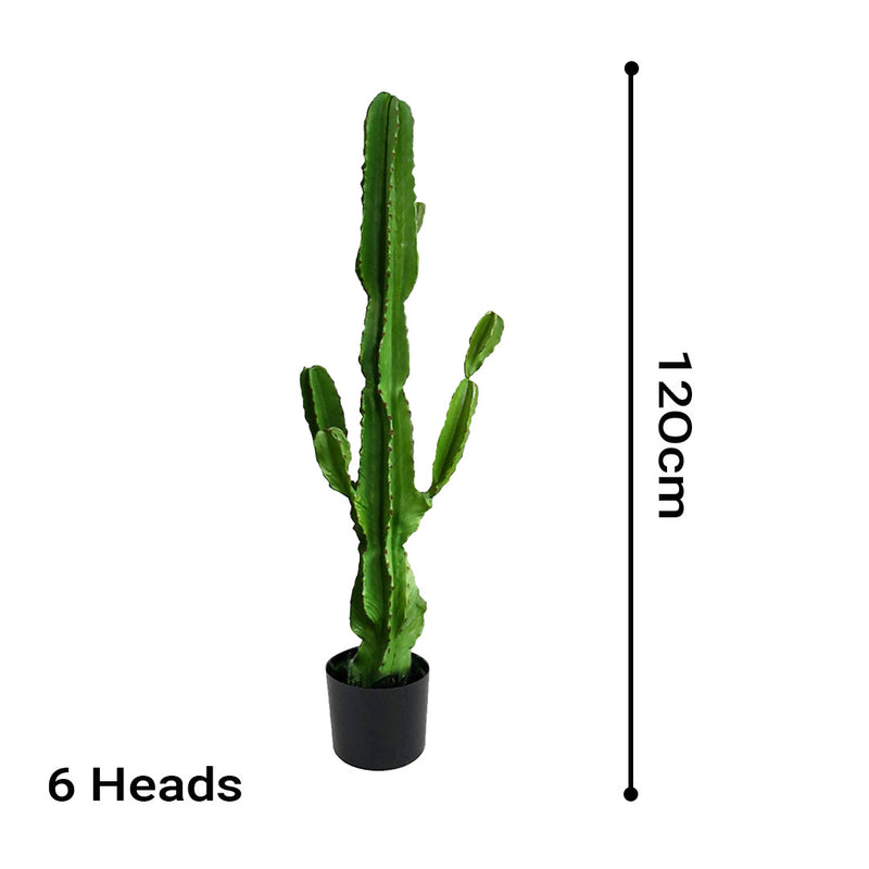 4X 120cm Polyurethane Artificial Cactus Plant 6 Heads Green Indoor Realistic