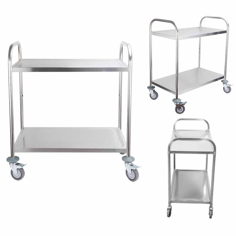 2 Tier Commercial Stainless Steel Food Cart Trolley 81x46x85cm Locking Wheels