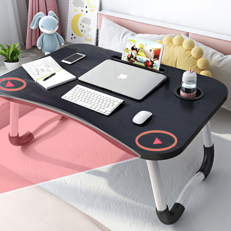 2X Portable Foldable Bed Table Mdf Aluminum Frame 60x40x28cm Black Cup Holder