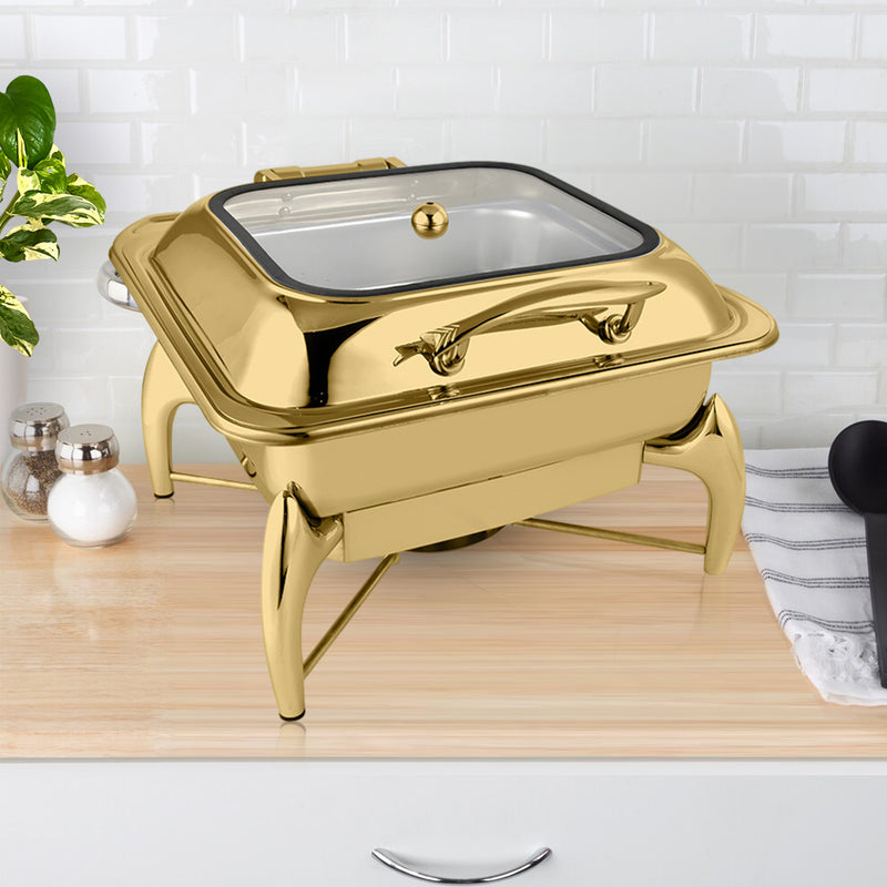 Gold Stainless Steel 6L Square Chafing Dish Buffet Food Warmer With Lid