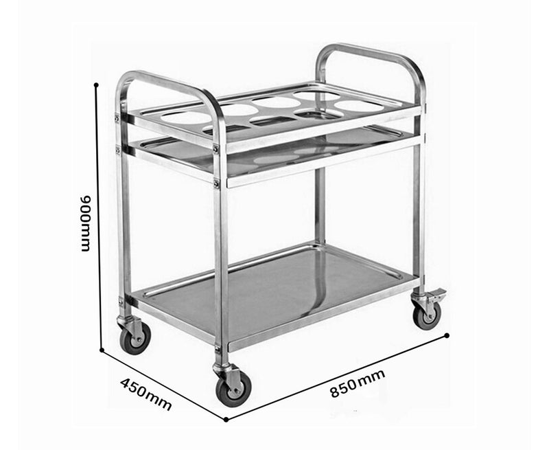 2 Tier Stainless Steel Seasoning Cart 8 Compartment Kitchen Storage Trolley