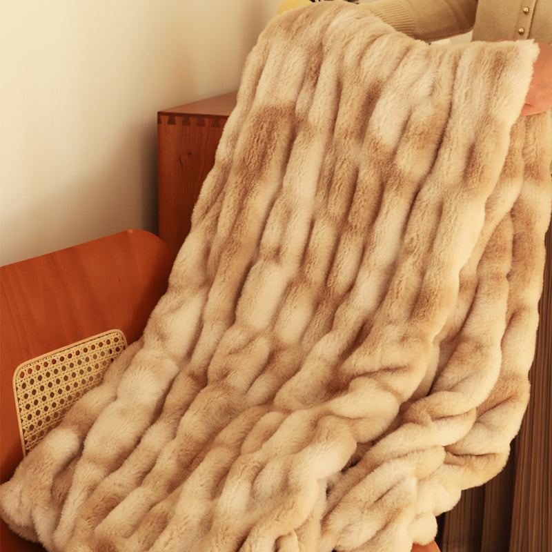 150x200cm Synthetic Rabbit Fur Throw Blanket Double Layer Polyester Camel Brown