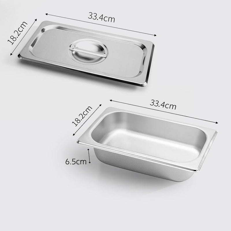 4X 1/3 GN Gastronorm Pan Stainless Steel 6.5cm Deep Stackable With Lid