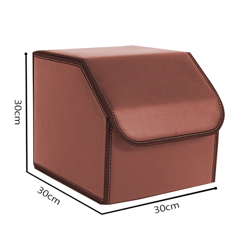 2X Car Boot Collapsible Leather Storage Box 30X30X30Cm 10Kg Capacity Coffee