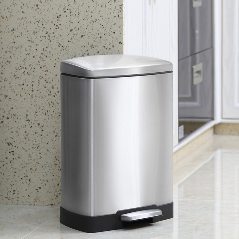 2X 12L Stainless Steel Rectangular Trash Bin Foot Pedal Soft Close Lid Silver