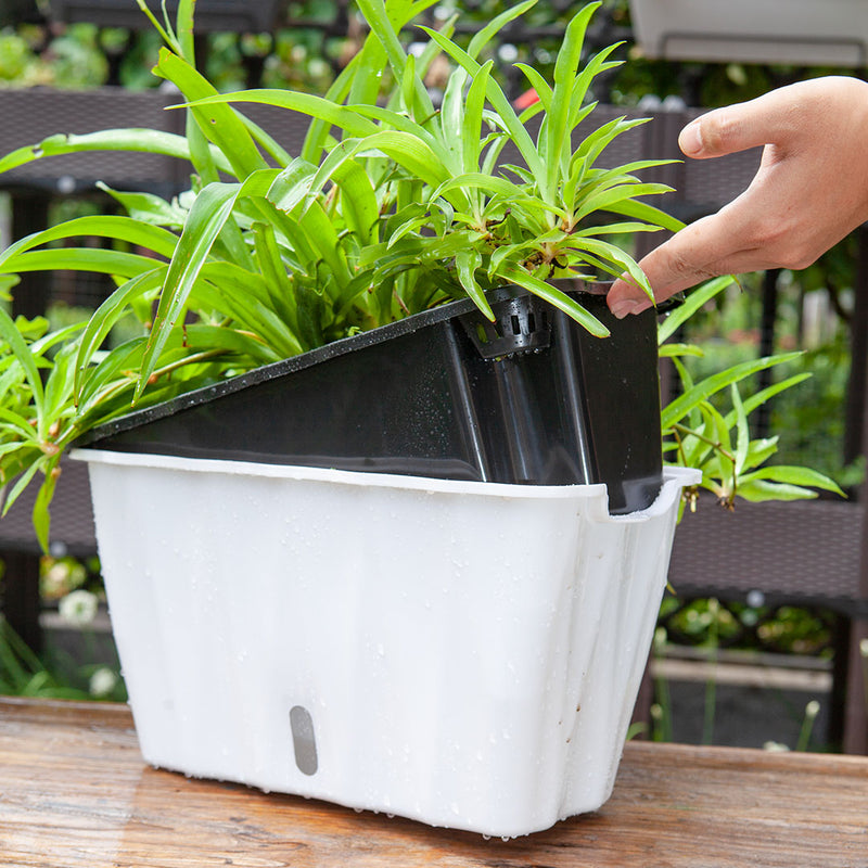 35cm Small White Rectangular Plastic Planter Iron Frame Drainage Holes Outdoor