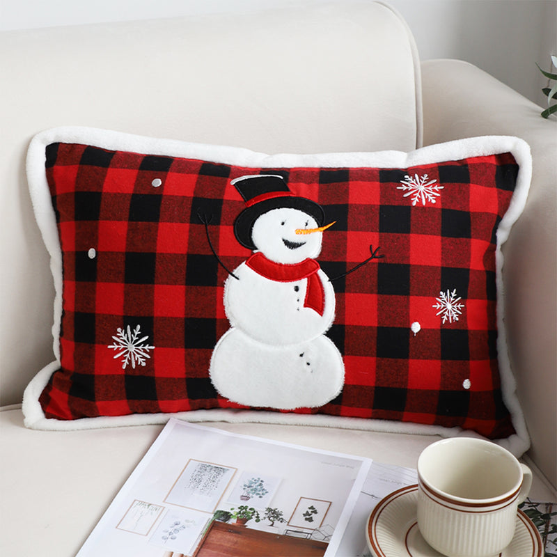 30x50x14cm Plush Lumbar Pillow Red Embroidered Snowman Christmas Decor
