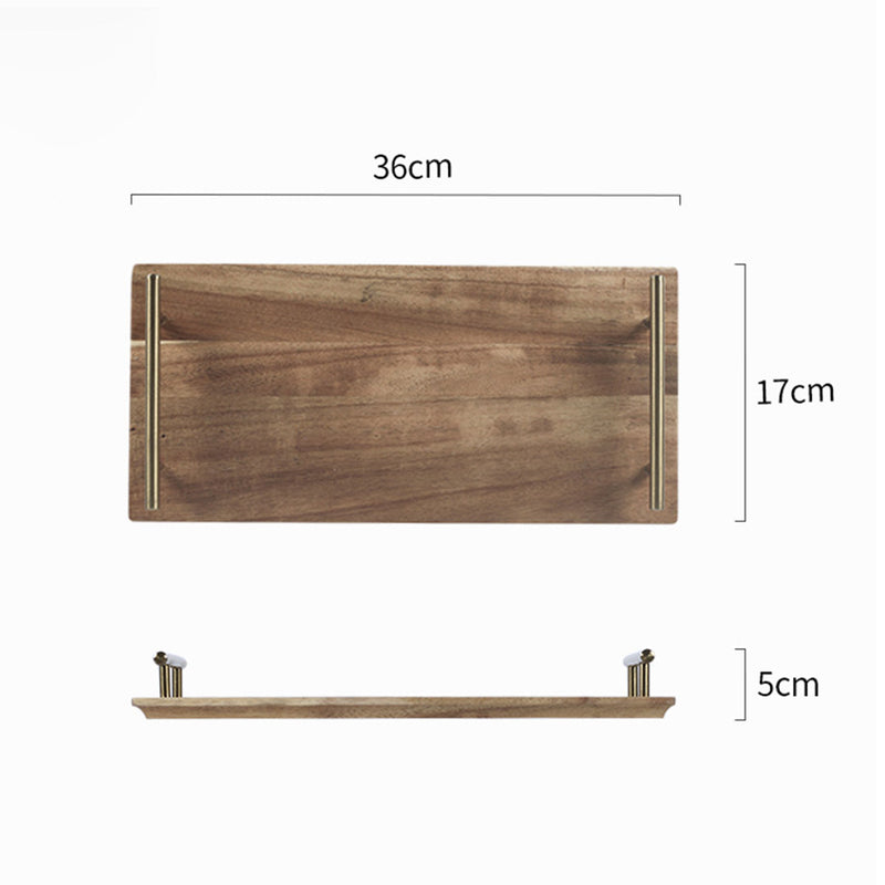 36cm Brown Acacia Wood Rectangle Serving Tray With Iron Handles