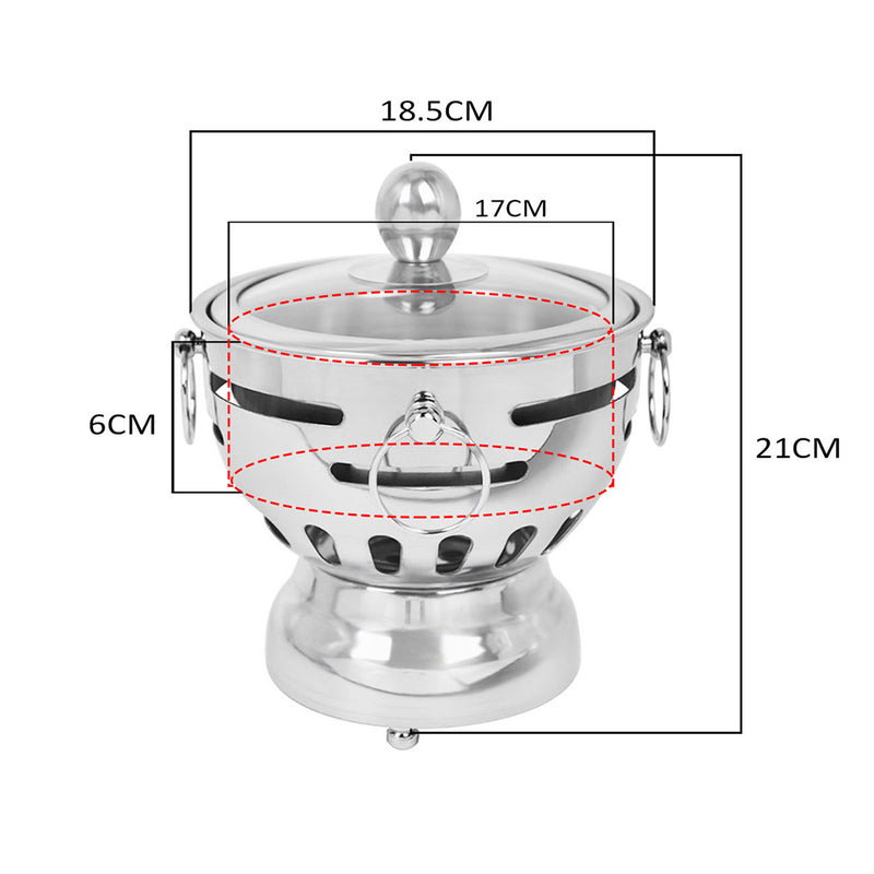 2X Stainless Steel Mini Hot Pot Alcohol Stove Burner Glass Lid 18.5cm