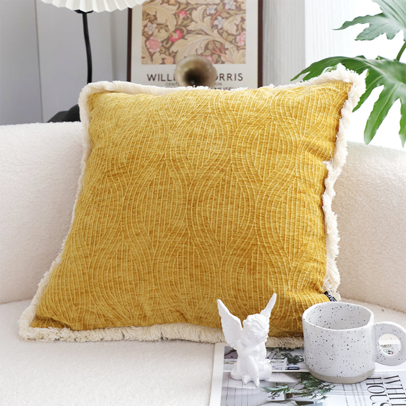 2X 50cm Throw Pillow Chenille Texture Turmeric Yellow Polyester Cotton Decor