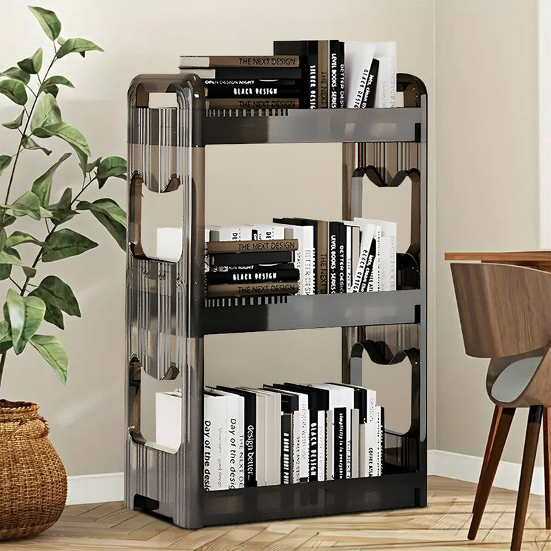 2X 38x24x62cm Black Plastic 3 Tier Trolley Rack Bookshelf Organizer Wheels