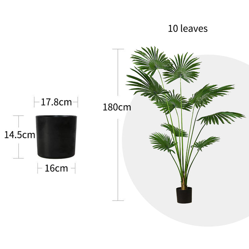 2X 180cm Artificial Fan Palm Tree Realistic Green Indoor Plant Decor