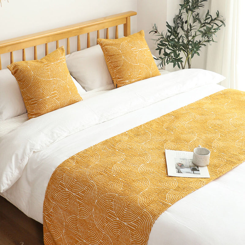 1.8m Queen Bed Scarf Runner Polyester 70x240cm Khaki With 2 Cushions Set of 3