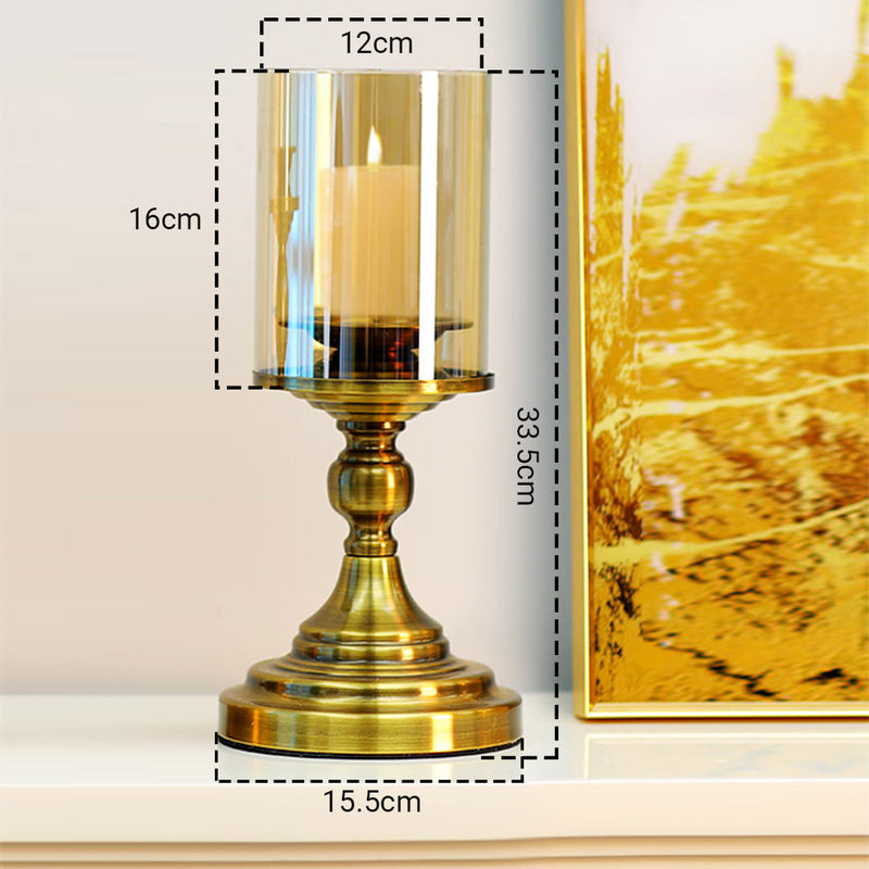Gold 33.5cm Iron Glass Candle Holder Stand Elegant Home Decor Centerpiece