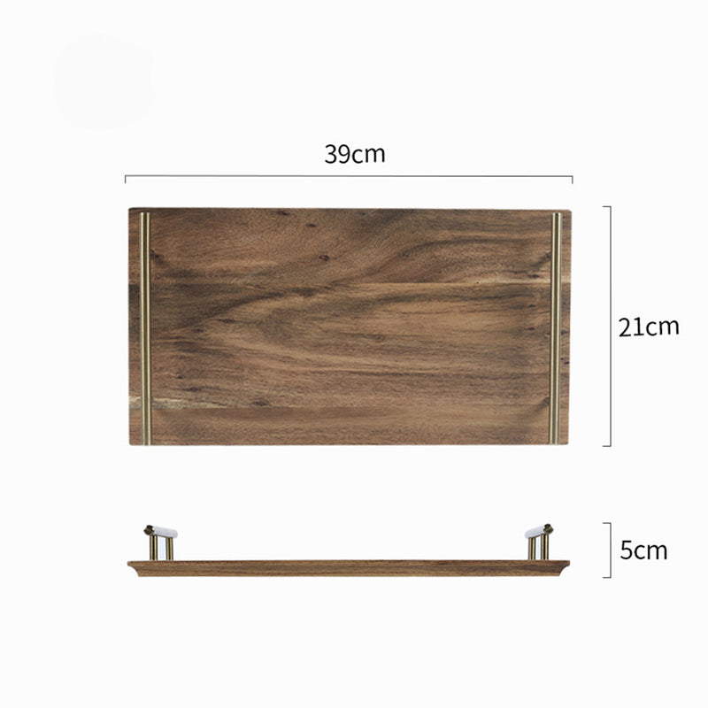 39cm Brown Rectangle Acacia Wood Serving Tray Iron Handles Charcuterie Board