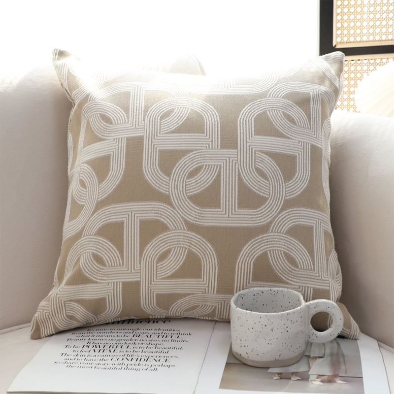 2X 50cm Throw Pillow Polyester Cotton Interlocking Geometric Beige White