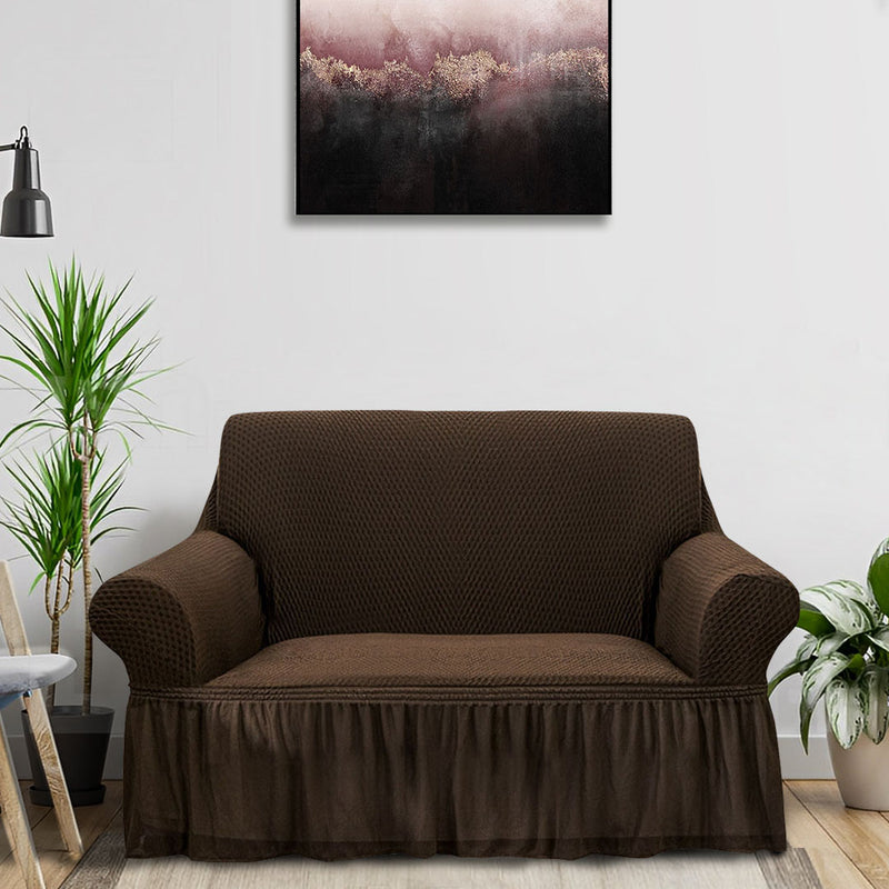 2 Seater Sofa Cover Polyester Stretch Ruffled Skirt Fits 145 To 185 Cm Coffee