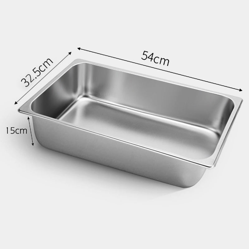 2X Full Size 1/1 GN Pan 15cm Deep Stainless Steel Stackable Commercial