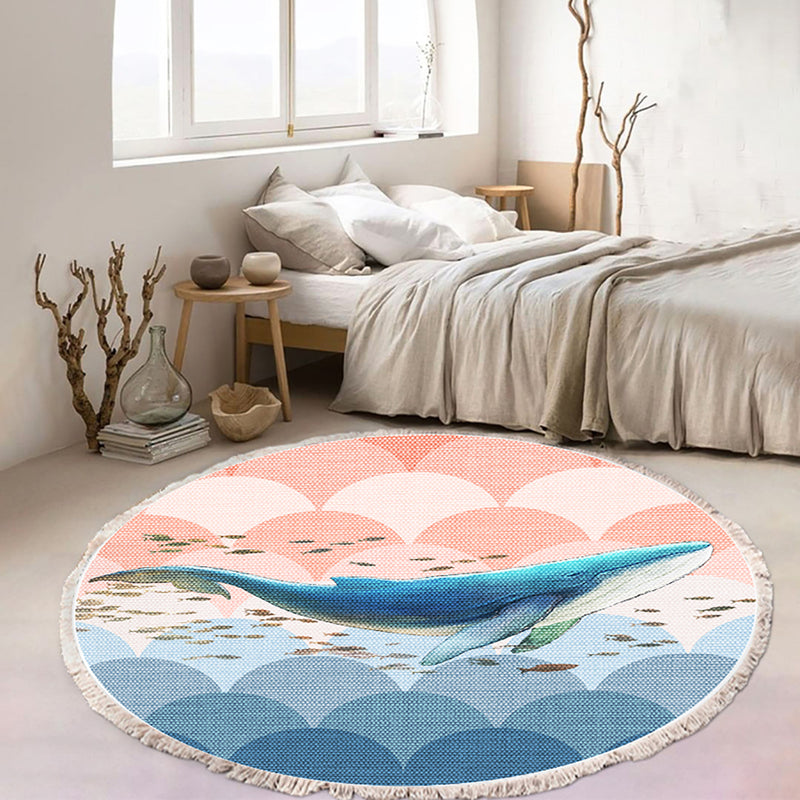 2X 120cm Round Polyester Area Rugs Tassels Shark Print Multicolor Non Slip