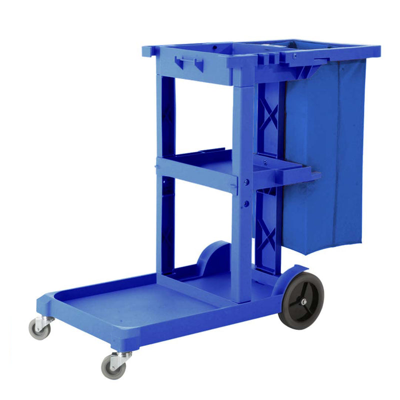 3 Tier Janitor Cart Trolley With Waterproof Bag Blue Plastic For Cleaning