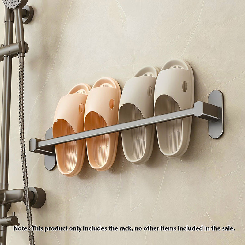 49cm Wall-Mounted Aluminum Slipper Rack Adhesive Space-Saving Black Organizer
