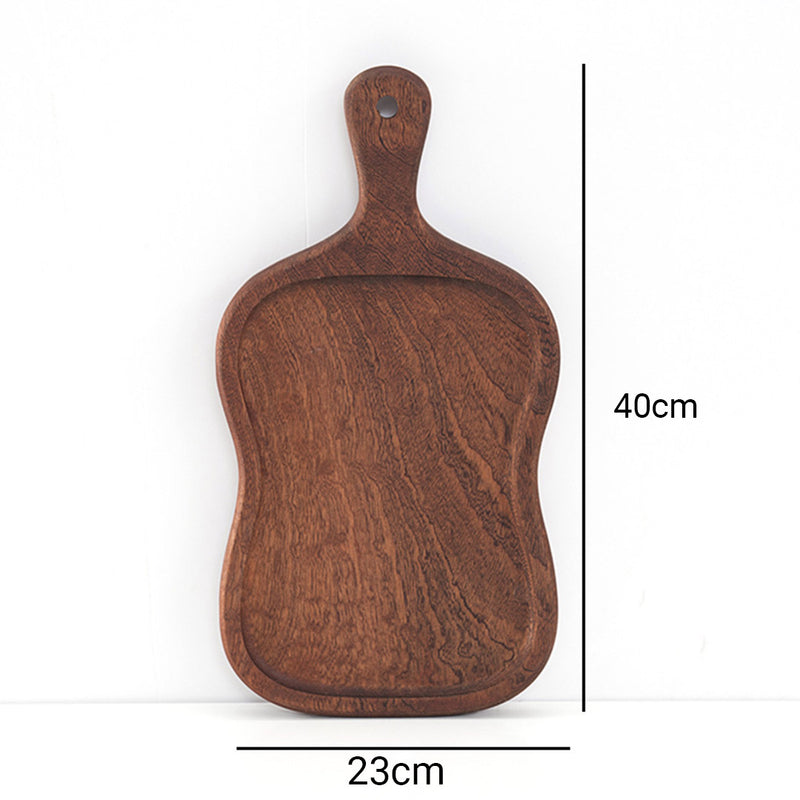 2X 40cm Wooden Serving Trays Paddle With Handle Ebony Wood Brown Raised Edge