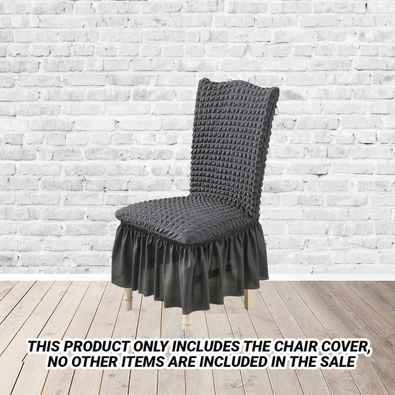 2X Dark Grey Polyester Stretch Chair Cover Ruffle Skirt Seat Protector