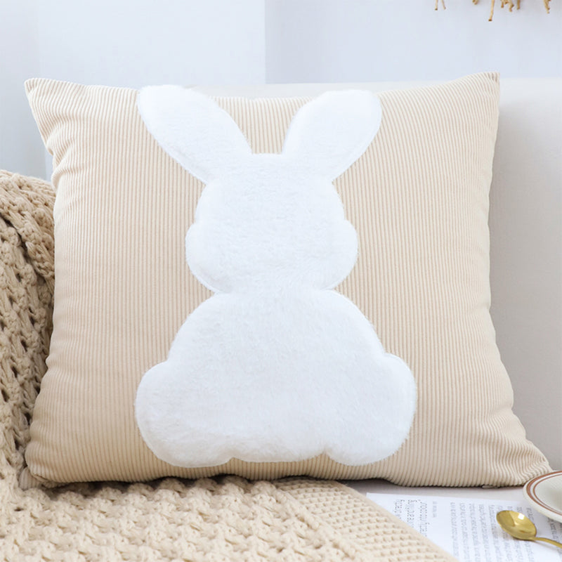 2X 45cm Polyester Throw Pillows Light Tan Square Soft White Rabbit Design